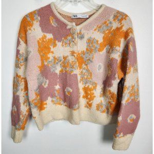 Zara Women's Sz. S Floral Crop 1/4 Button Up Sweater